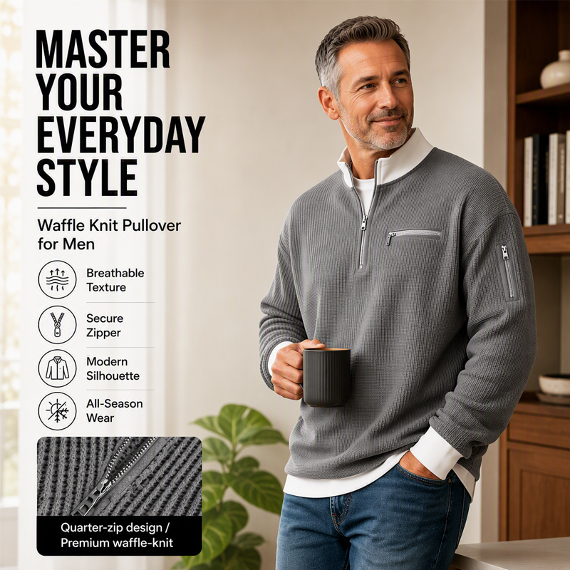Men's Casual Waffle Quarter Zip Sweatshirt