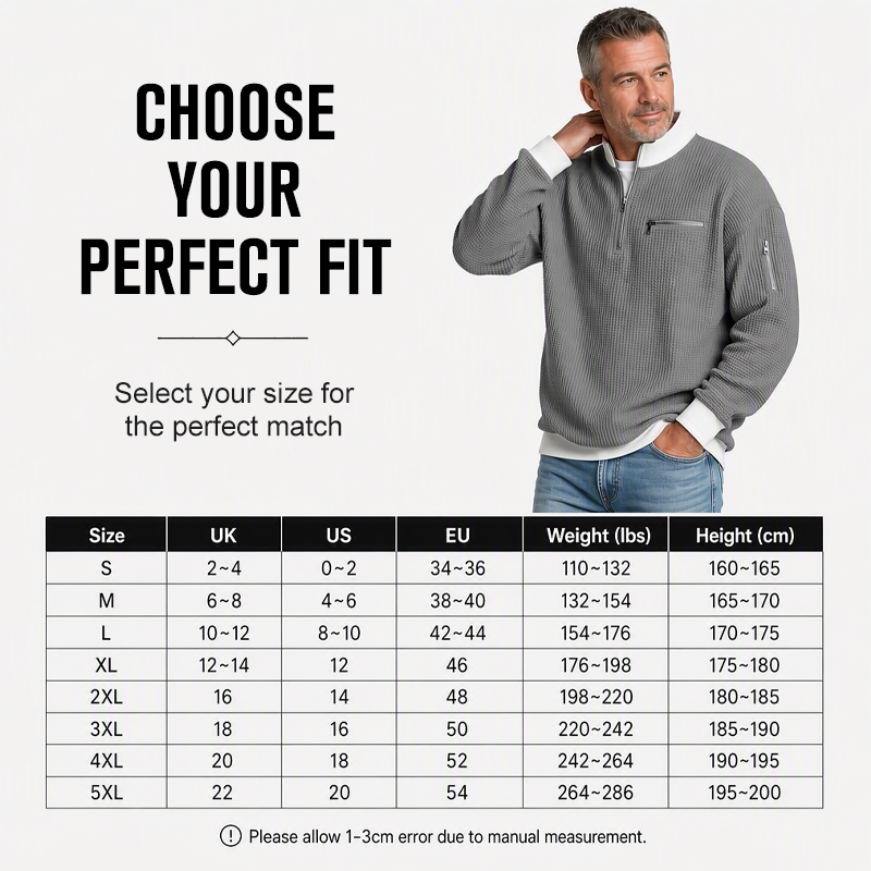 Men's Casual Waffle Quarter Zip Sweatshirt