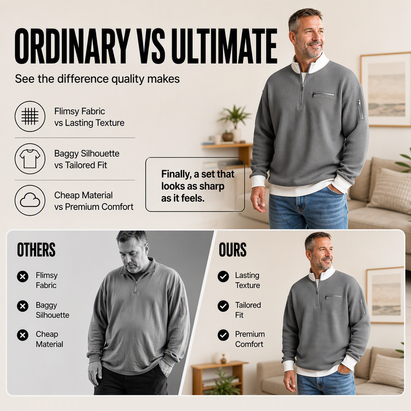 Men's Casual Waffle Quarter Zip Sweatshirt