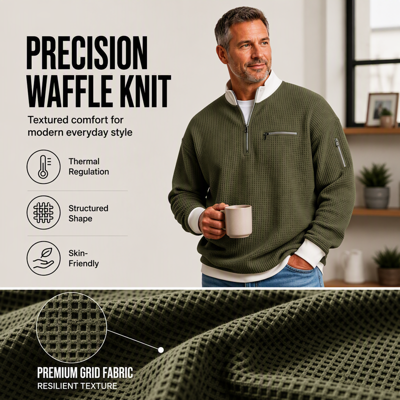 Men's Casual Waffle Quarter Zip Sweatshirt