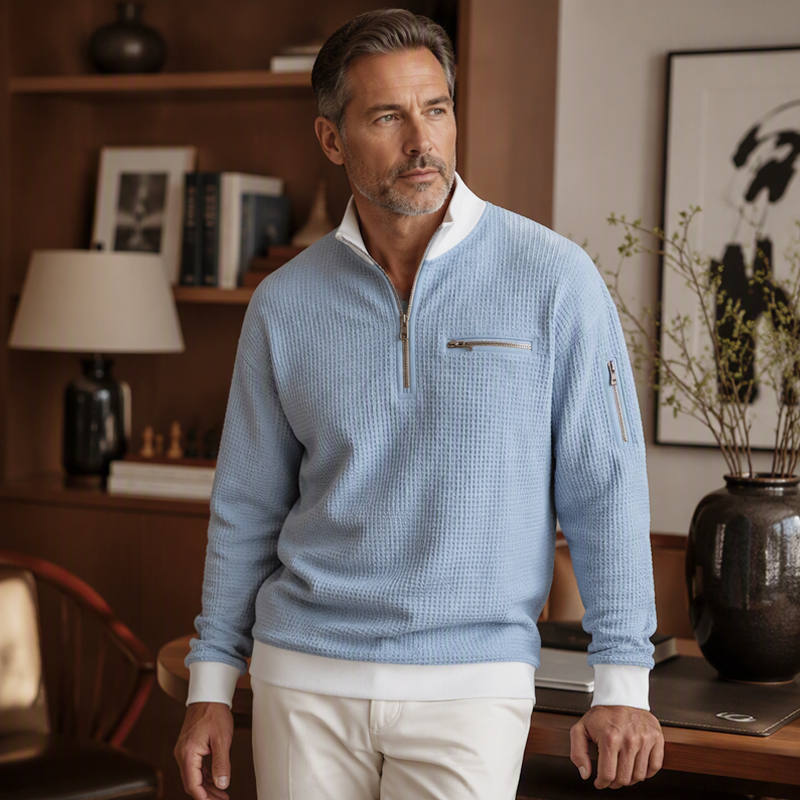 Men's Casual Waffle Quarter Zip Sweatshirt