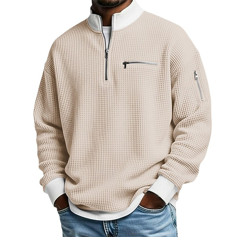Men's Casual Waffle Quarter Zip Sweatshirt