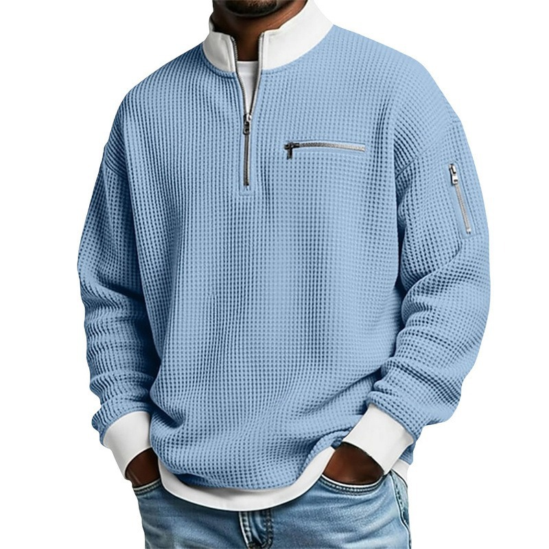 Men's Casual Waffle Quarter Zip Sweatshirt