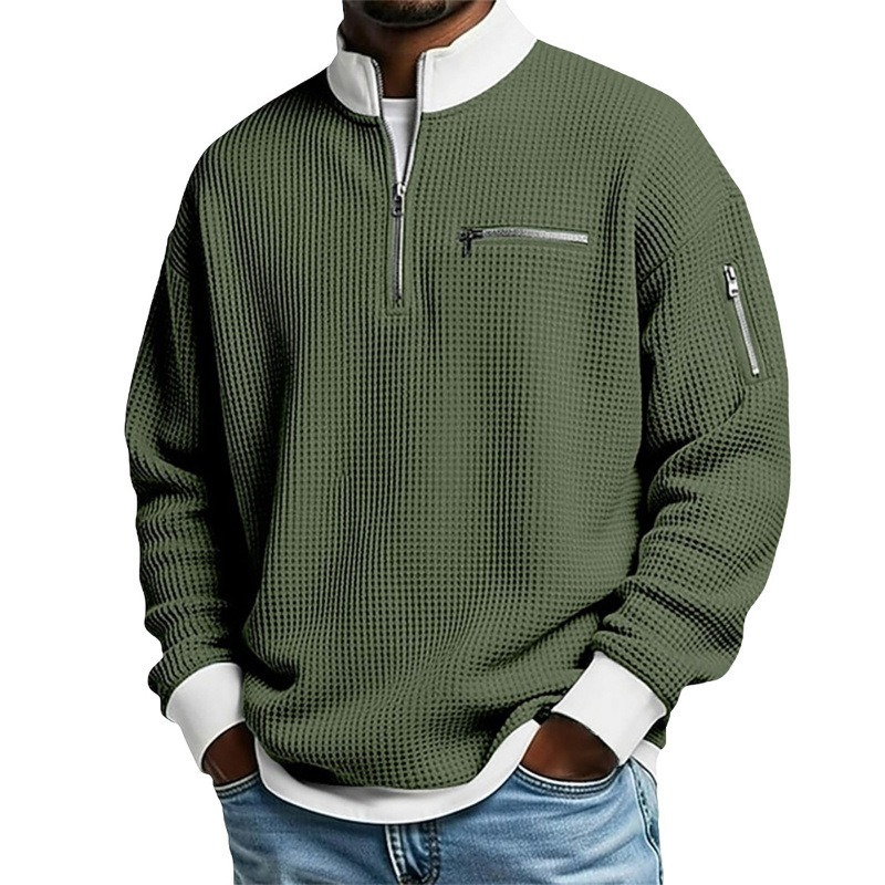 Men's Casual Waffle Quarter Zip Sweatshirt