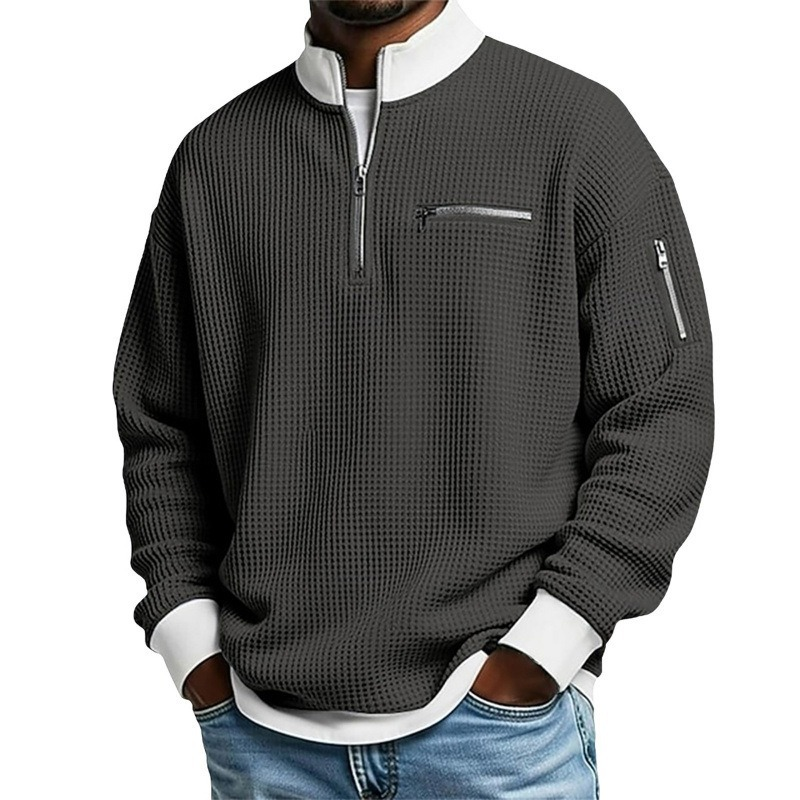 Men's Casual Waffle Quarter Zip Sweatshirt