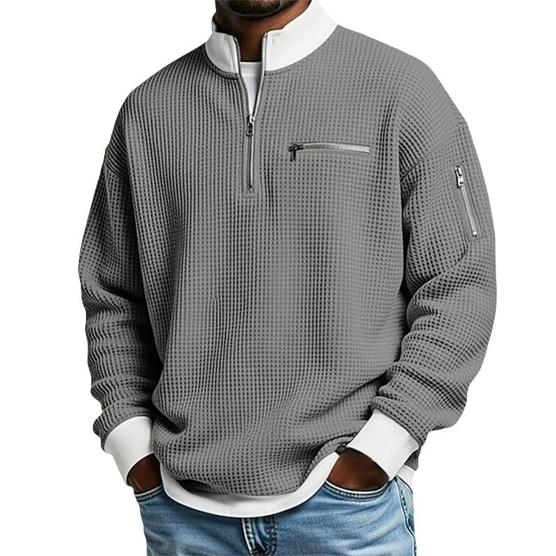 Men's Casual Waffle Quarter Zip Sweatshirt
