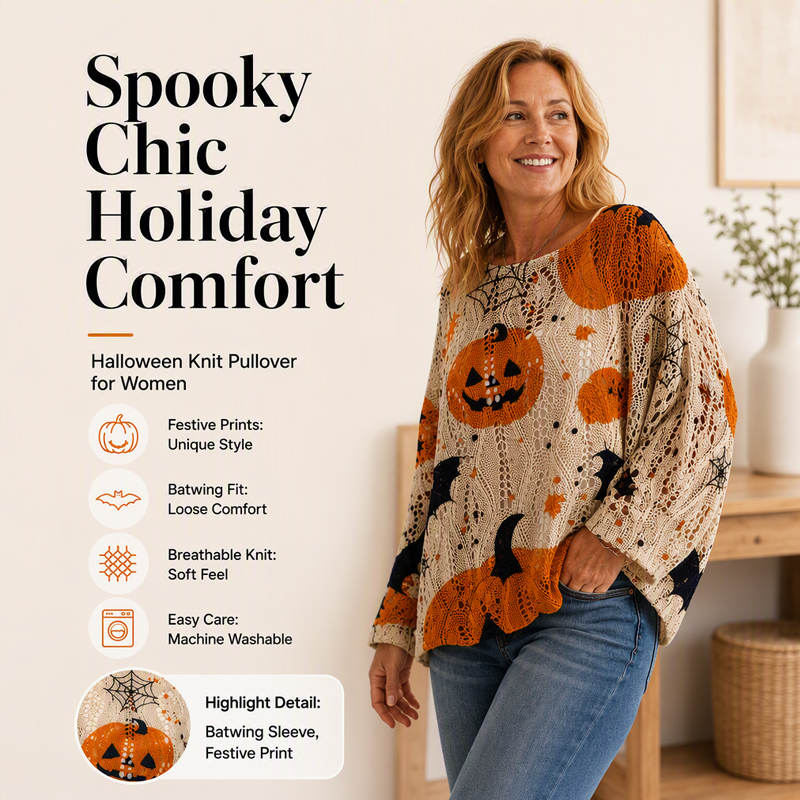 Women's Halloween Pumpkin Crochet Knit Top