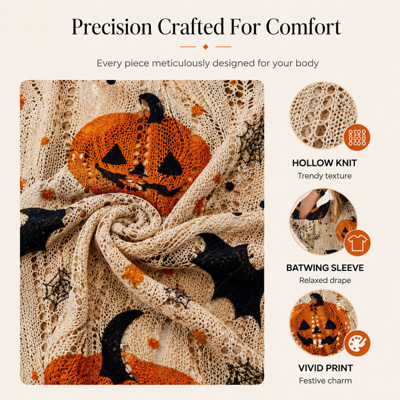 Women's Halloween Pumpkin Crochet Knit Top
