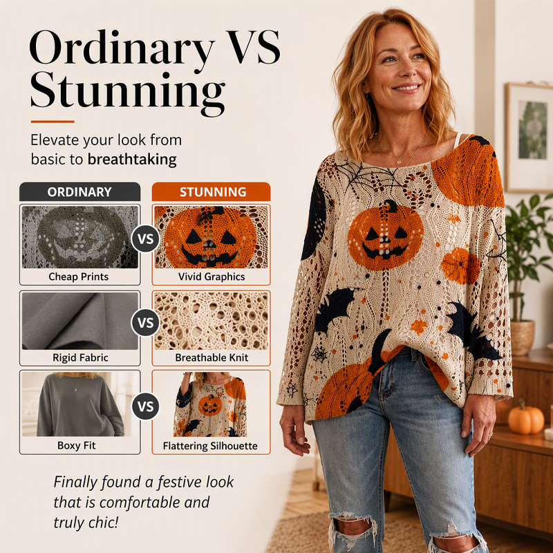 Women's Halloween Pumpkin Crochet Knit Top