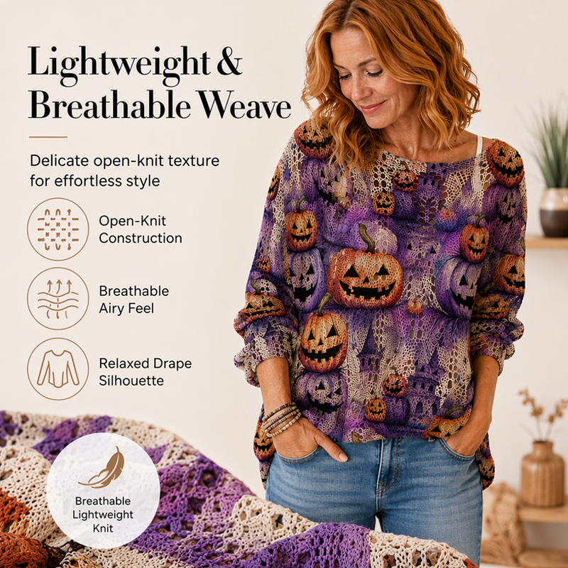 Women's Halloween Pumpkin Crochet Knit Top