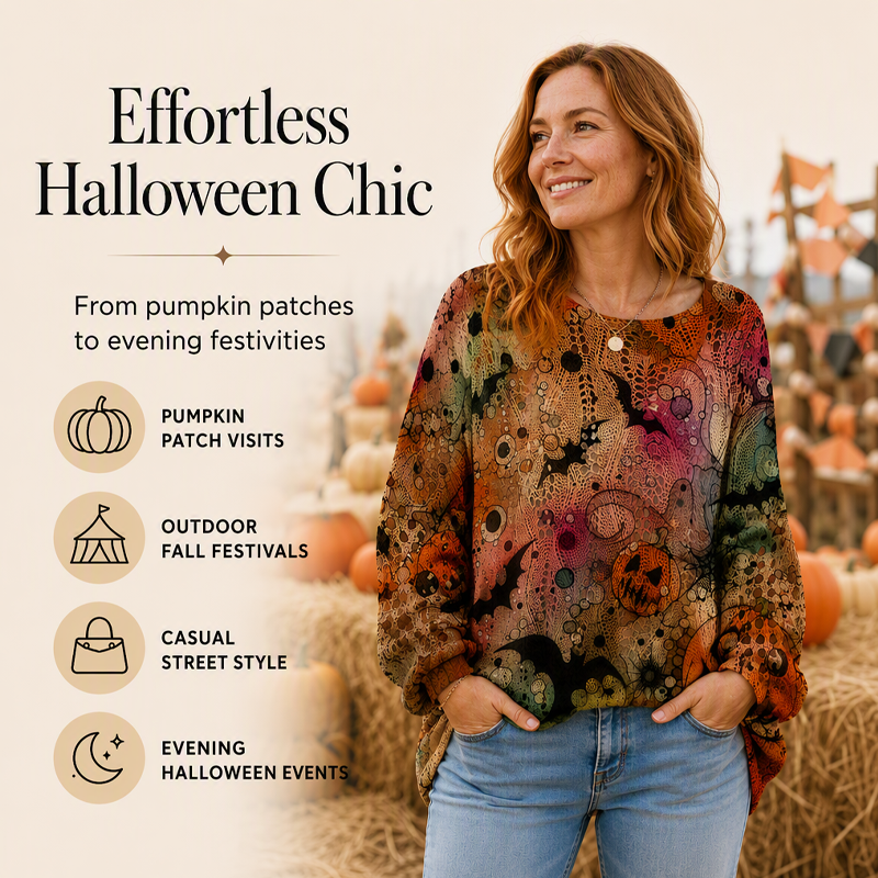 Women's Halloween Pumpkin Crochet Knit Top