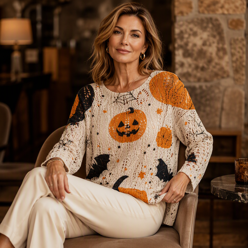 Women's Halloween Pumpkin Crochet Knit Top
