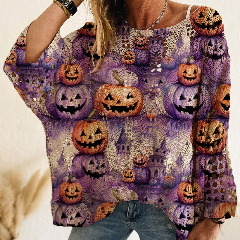 Women's Halloween Pumpkin Crochet Knit Top
