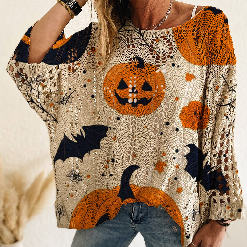 Women's Halloween Pumpkin Crochet Knit Top