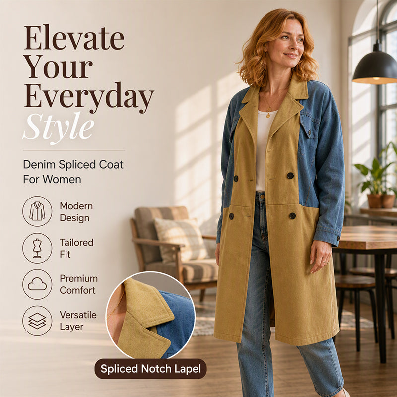 Women's Denim Patchwork Lapel Jacket