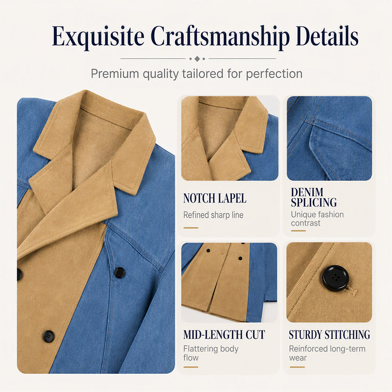 Women's Denim Patchwork Lapel Jacket