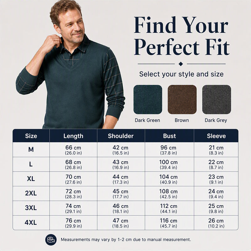 Men's Casual Plaid Fake 2-Piece Knit Top