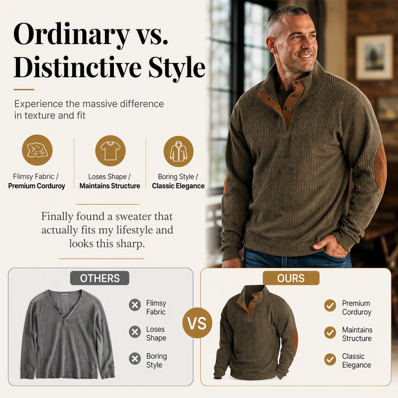 Men's Corduroy Stand Collar Sweatshirt