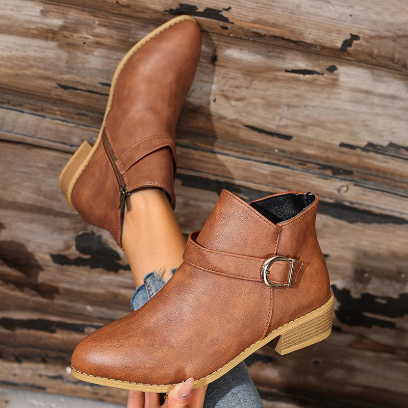 Women's Retro Ankle Boots with Side Zipper