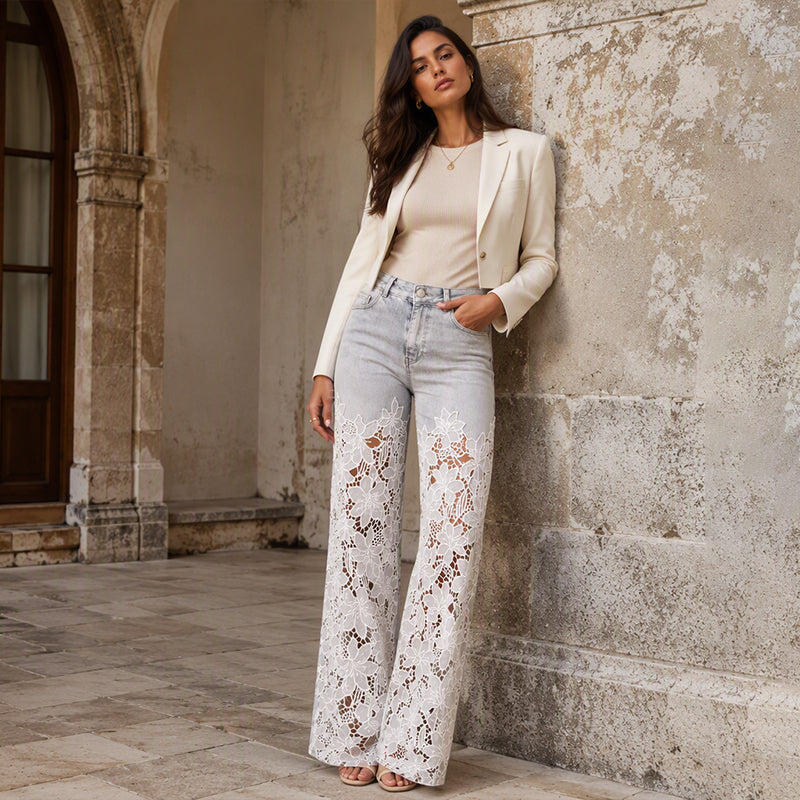 Women's Hollow-Out Lace Patchwork Jeans