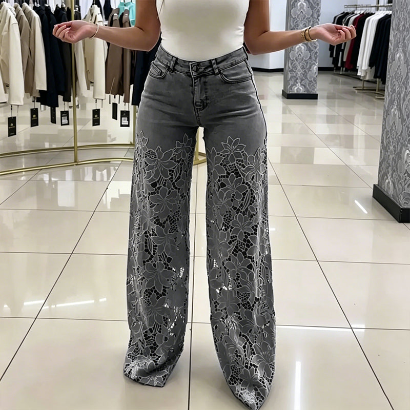 Women's Hollow-Out Lace Patchwork Jeans