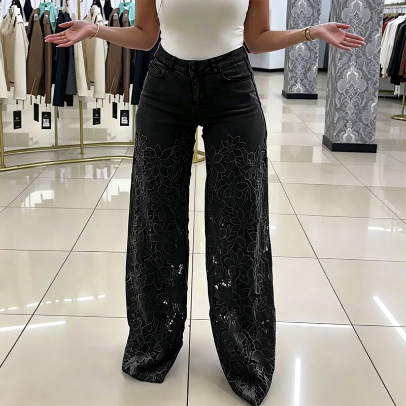 Women's Hollow-Out Lace Patchwork Jeans
