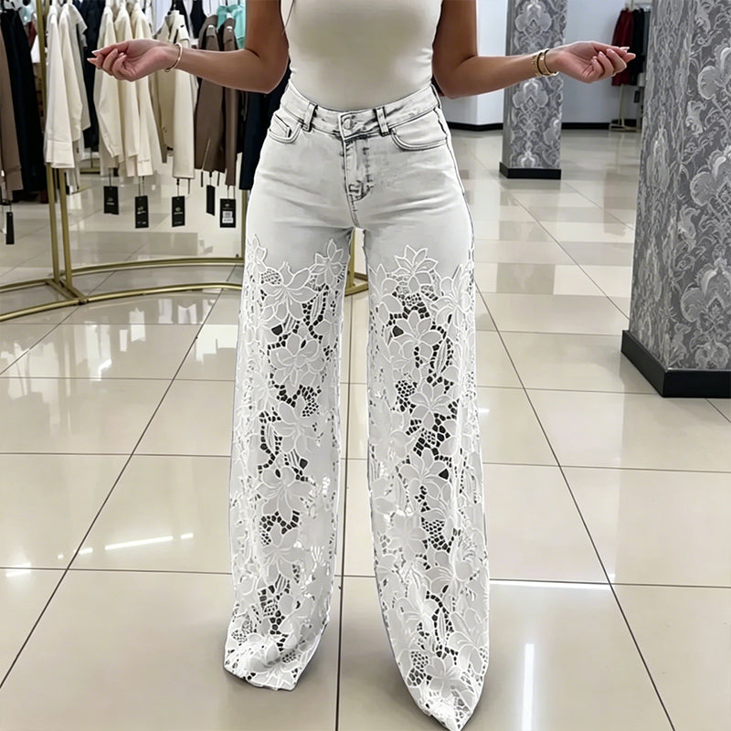 Women's Hollow-Out Lace Patchwork Jeans