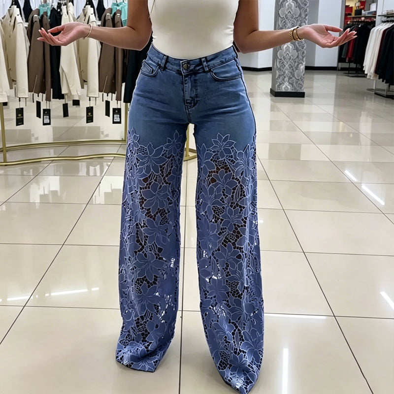 Women's Hollow-Out Lace Patchwork Jeans