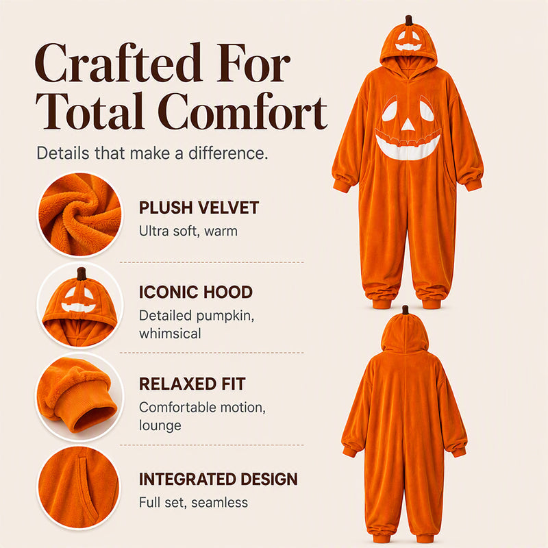Unisex Halloween Pumpkin Hooded Jumpsuit