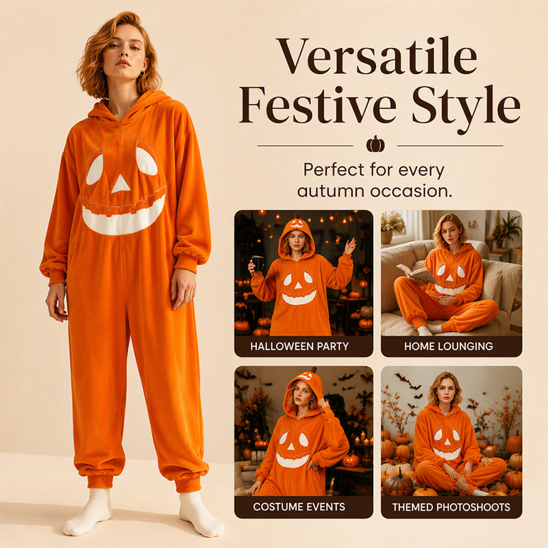 Unisex Halloween Pumpkin Hooded Jumpsuit