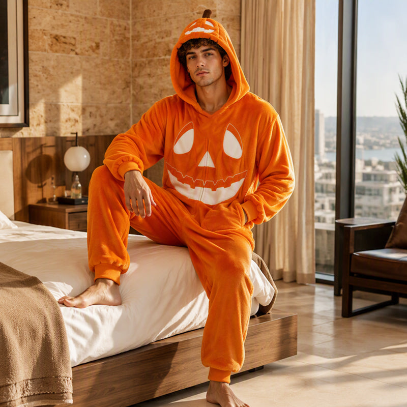 Unisex Halloween Pumpkin Hooded Jumpsuit