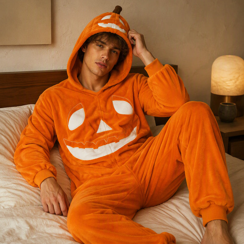 Unisex Halloween Pumpkin Hooded Jumpsuit