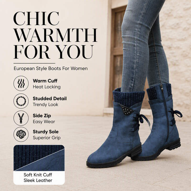 Women's Warm Mid-Calf Boots with Side Zipper