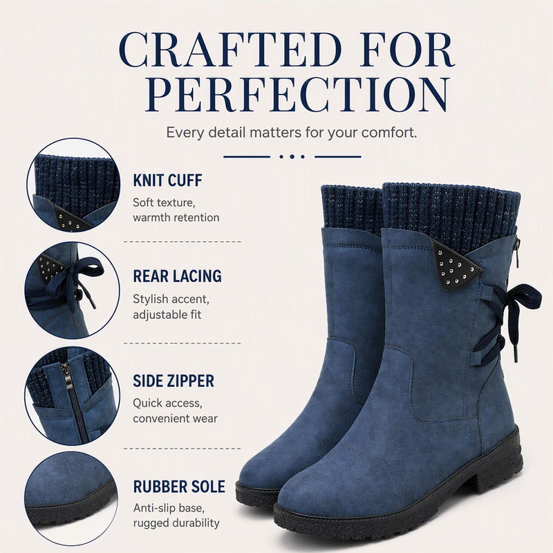 Women's Warm Mid-Calf Boots with Side Zipper