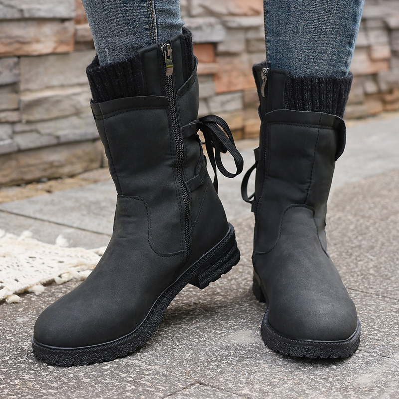 Women's Warm Mid-Calf Boots with Side Zipper