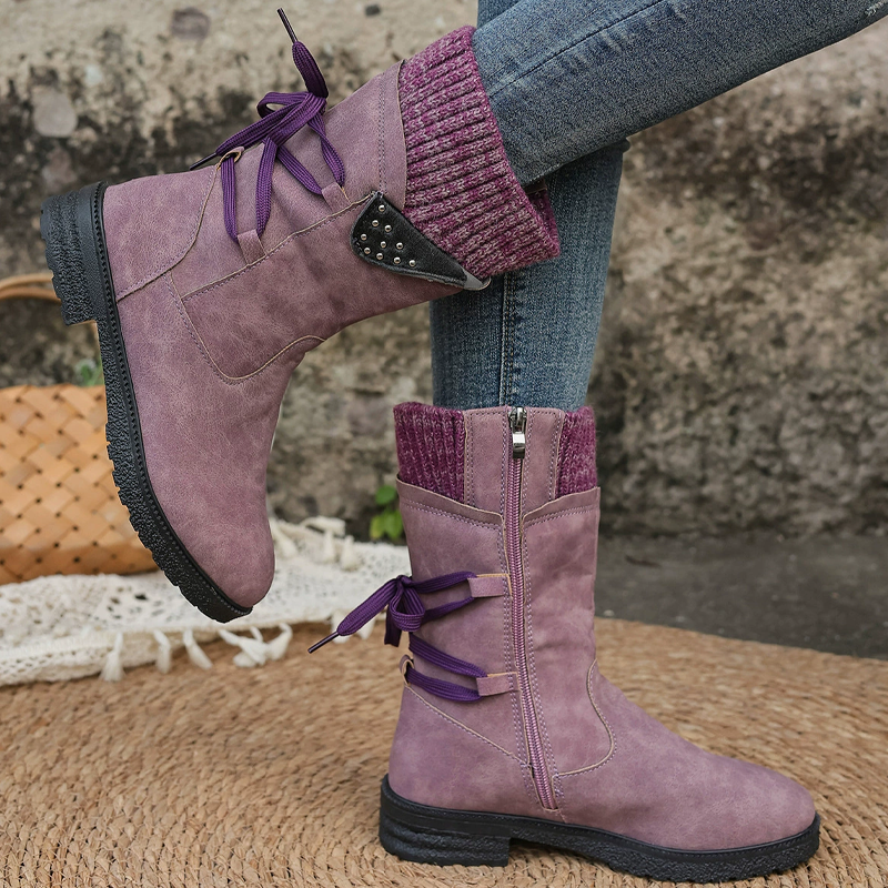 Women's Warm Mid-Calf Boots with Side Zipper