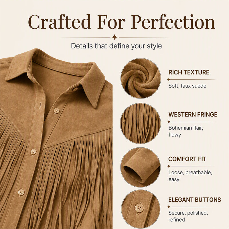 Women's Faux Suede Long Sleeve Fringe Jacket