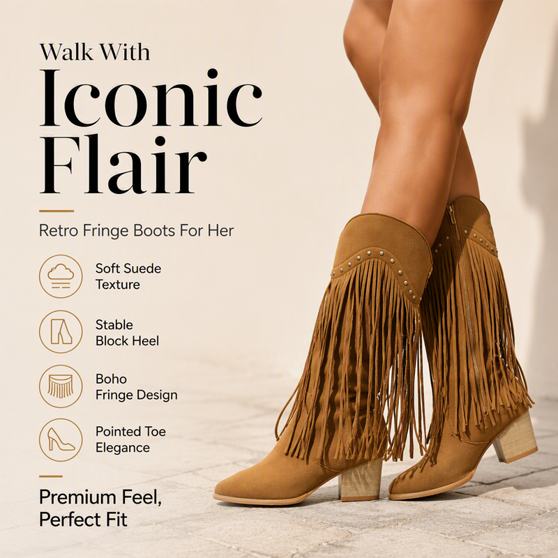 Women's Retro Fringe Knee High Boots