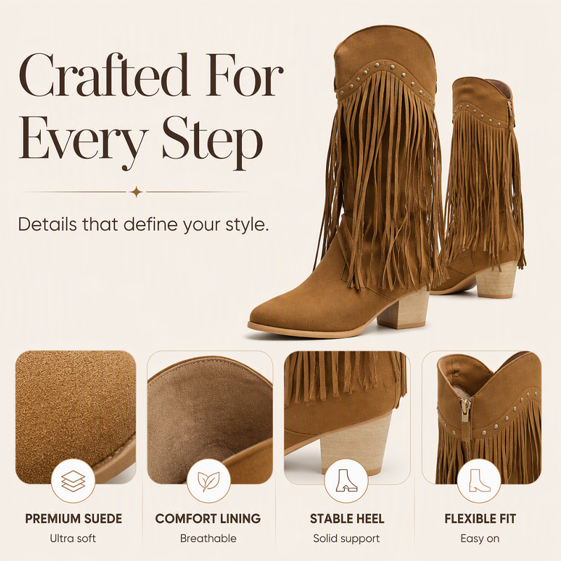 Women's Retro Fringe Knee High Boots