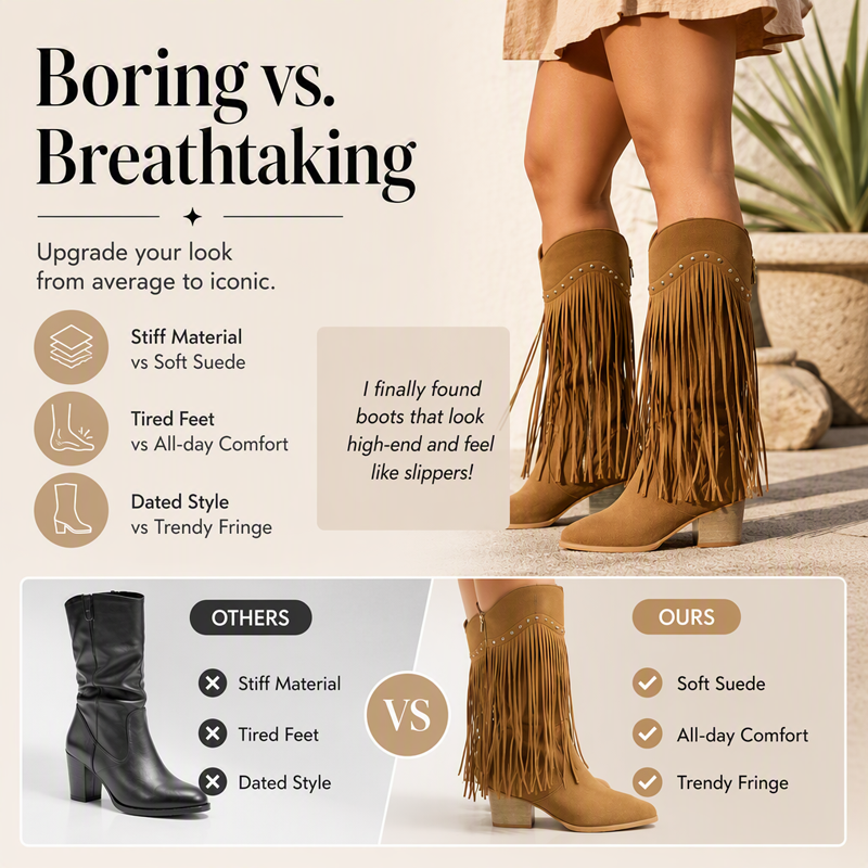 Women's Retro Fringe Knee High Boots