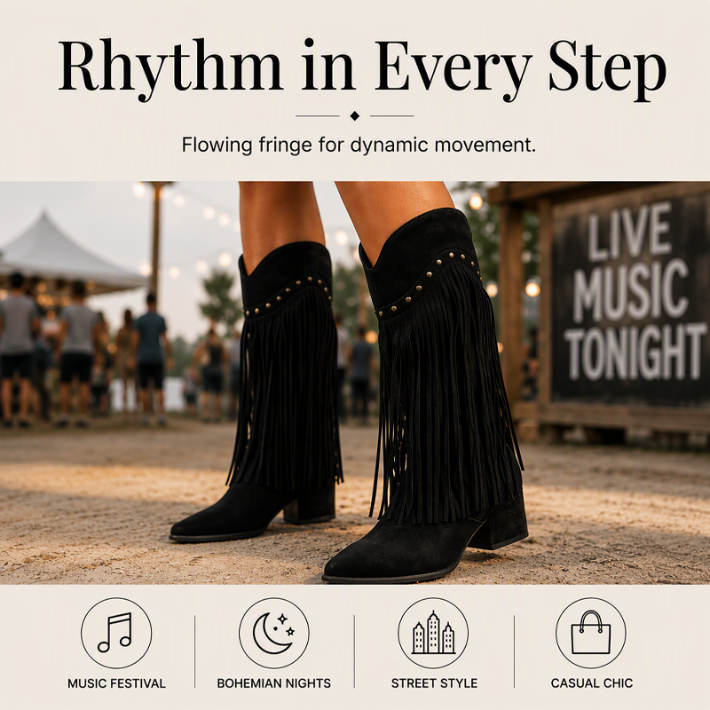 Women's Retro Fringe Knee High Boots