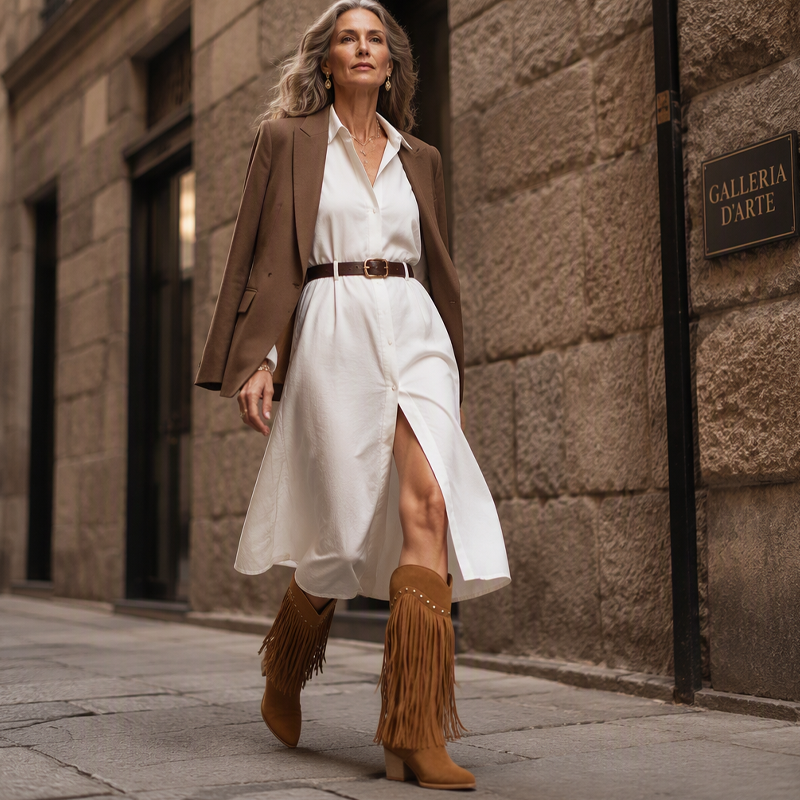Women's Retro Fringe Knee High Boots
