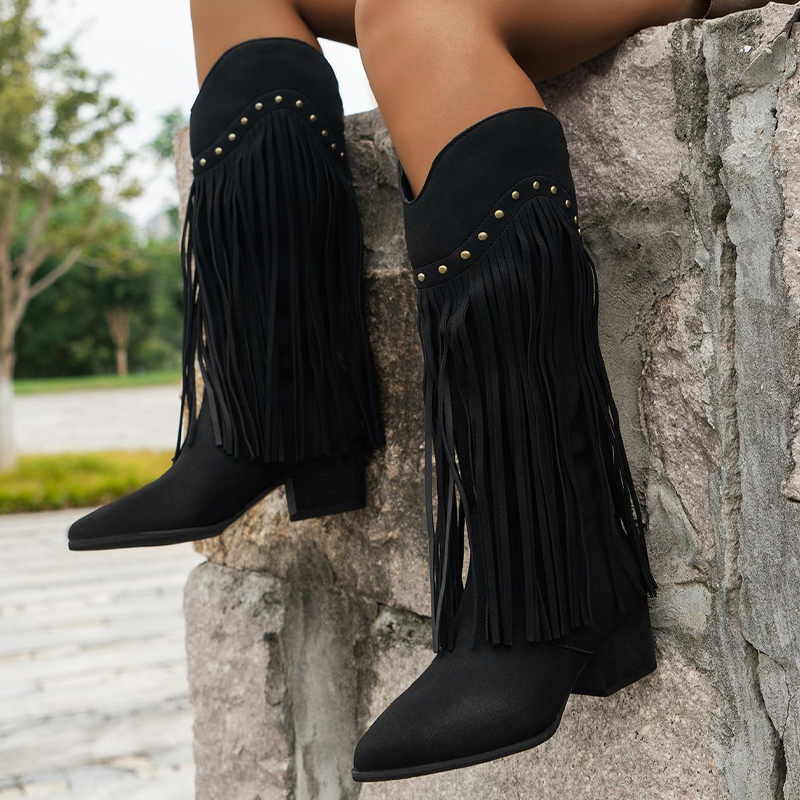 Women's Retro Fringe Knee High Boots