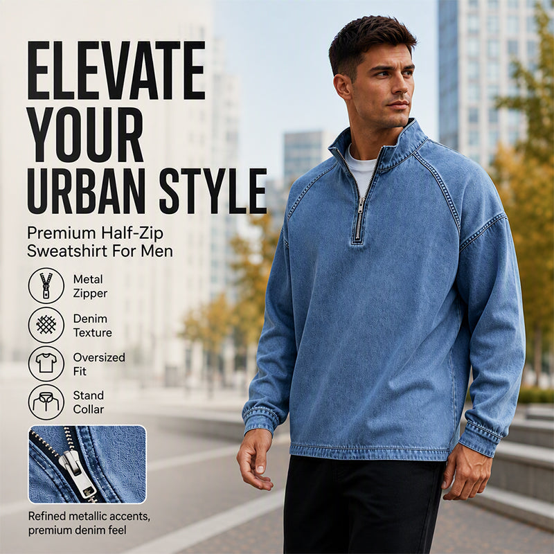 Men's Quarter-Zip Denim Pullover