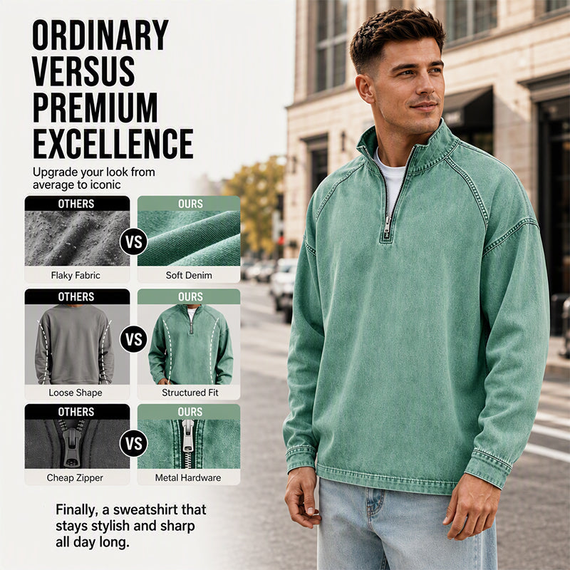 Men's Quarter-Zip Denim Pullover