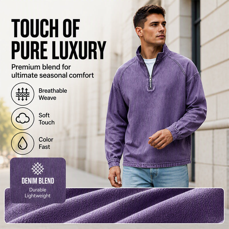 Men's Quarter-Zip Denim Pullover