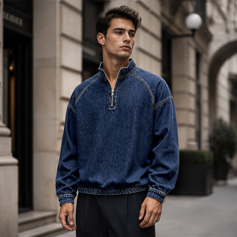 Men's Quarter-Zip Denim Pullover
