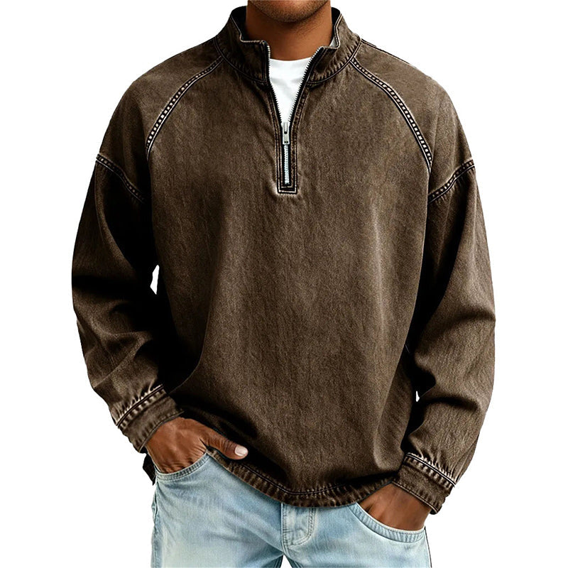 Men's Quarter-Zip Denim Pullover