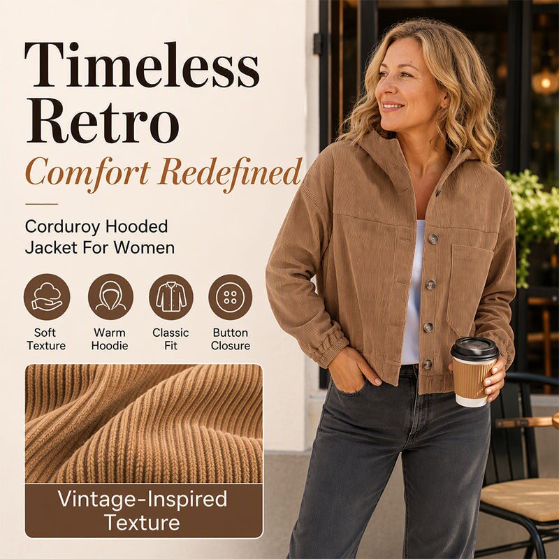 Women's Casual Corduroy Hooded Jacket
