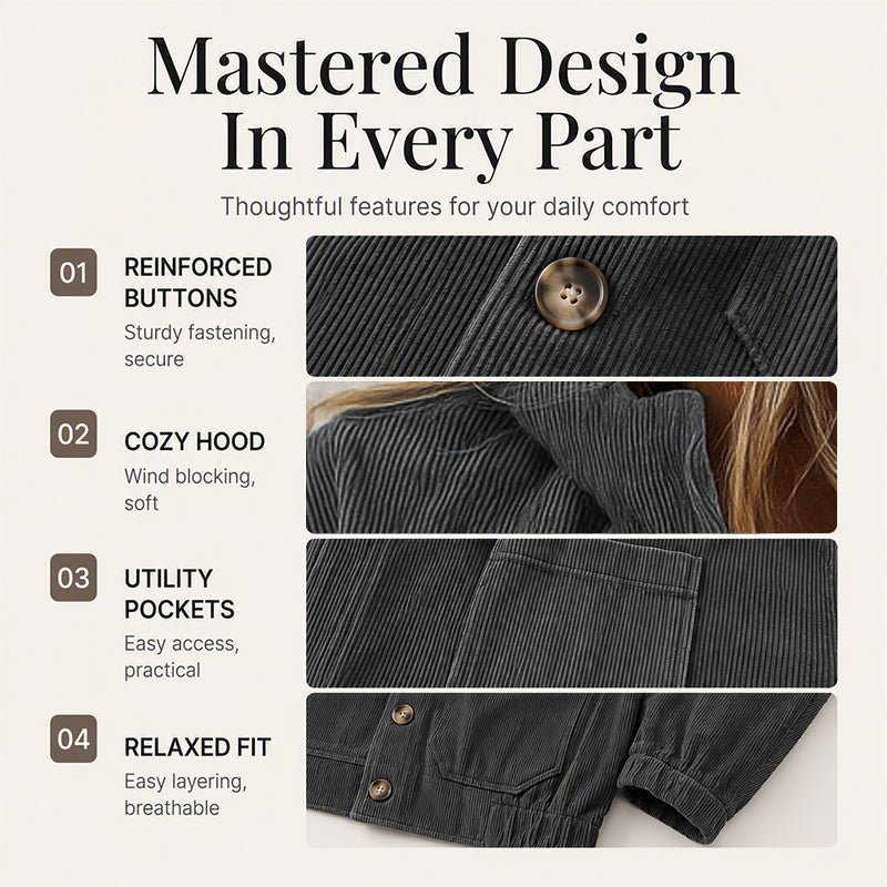 Women's Casual Corduroy Hooded Jacket